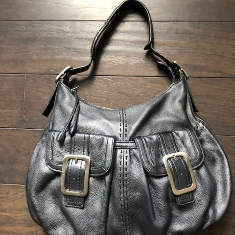 Cole Haan Gray Pewter  Leather Shoulder Hobo Bag